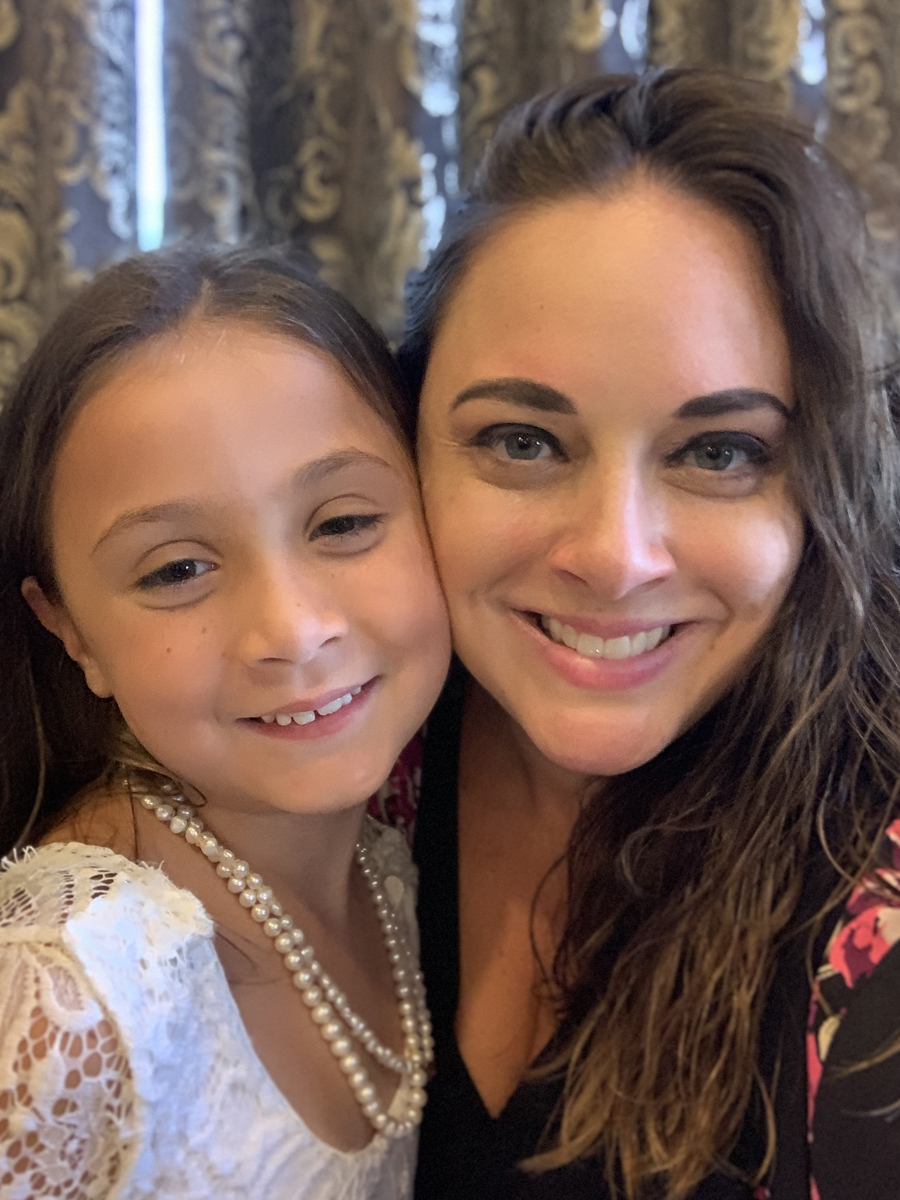 Jen with her daughter Jemma, at Jemma's 7th birthday tea party