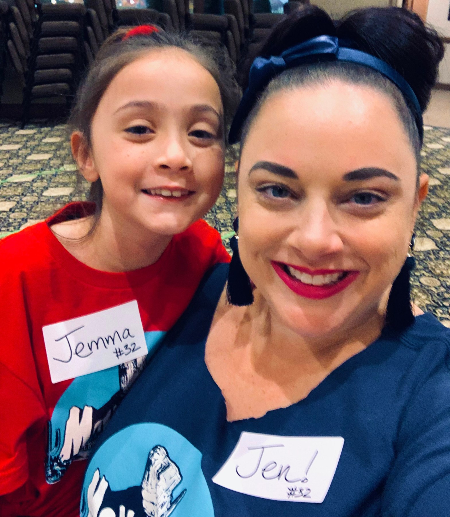 VBS week at St. Lukes United Methodist Church. Jemma in a red Monumental t-shirt with Jen in a navy blue Monumental t-shirt